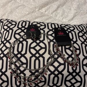 Paparazzi Silver Necklace Set with Red Beads